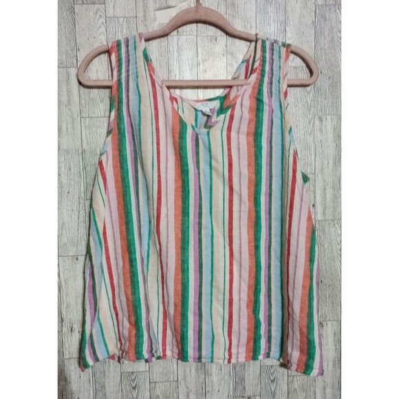 Time And Tru Linen Blend‎ Tank Relaxed Fit Core Striped Boho Top XL 16-18 - Picture 1 of 5